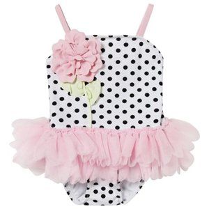 Kate Mack polka dot/flower/tutu swimsuit 18-mo